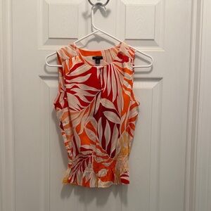 Ann Taylor Vibrant Leaf Print Sleeveless Blouse